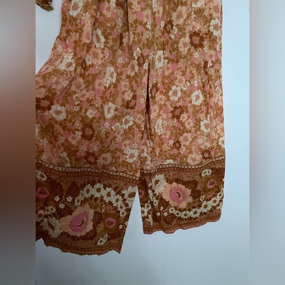 Spell Anne Smocked wide leg jumpsuit XS Peach antique floral off shoulder cotton - Picture 5 of 14